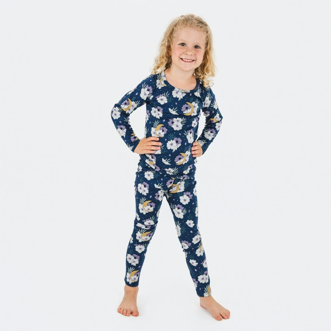 Kids' 2-Piece Bamboo Long Sleeve Snug-Fit Lounge Set | Celestial Floral-0