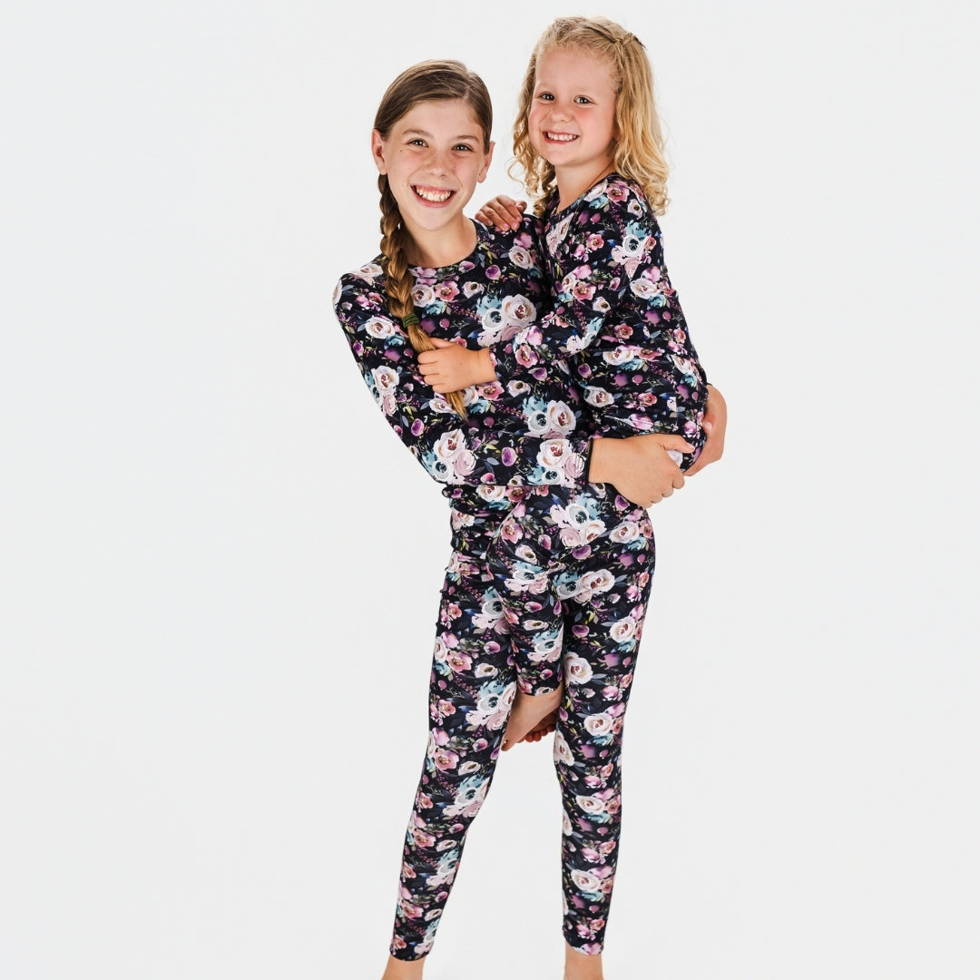 Youth 2-Piece Bamboo Long Sleeve Snug-Fit Lounge Set | Watercolour Floral-4