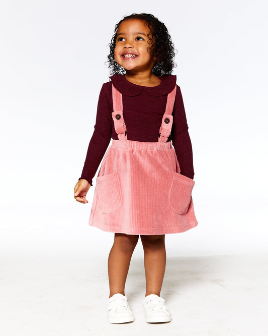 Stretch Ribbed Velvet Skirt Salmon Pink-1