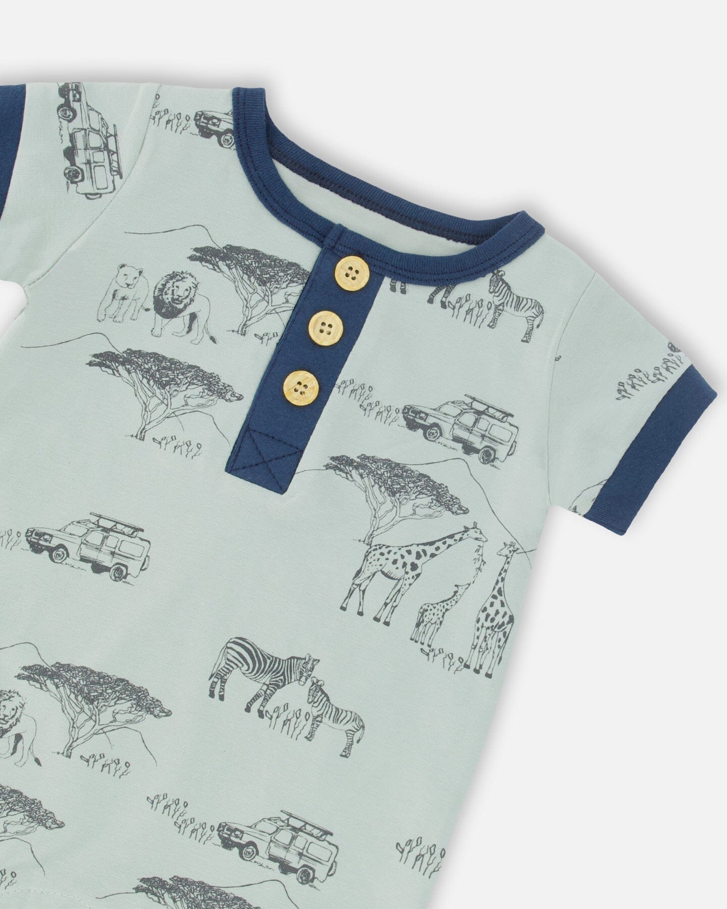 Organic Cotton Romper Sage With Printed Jungle-2