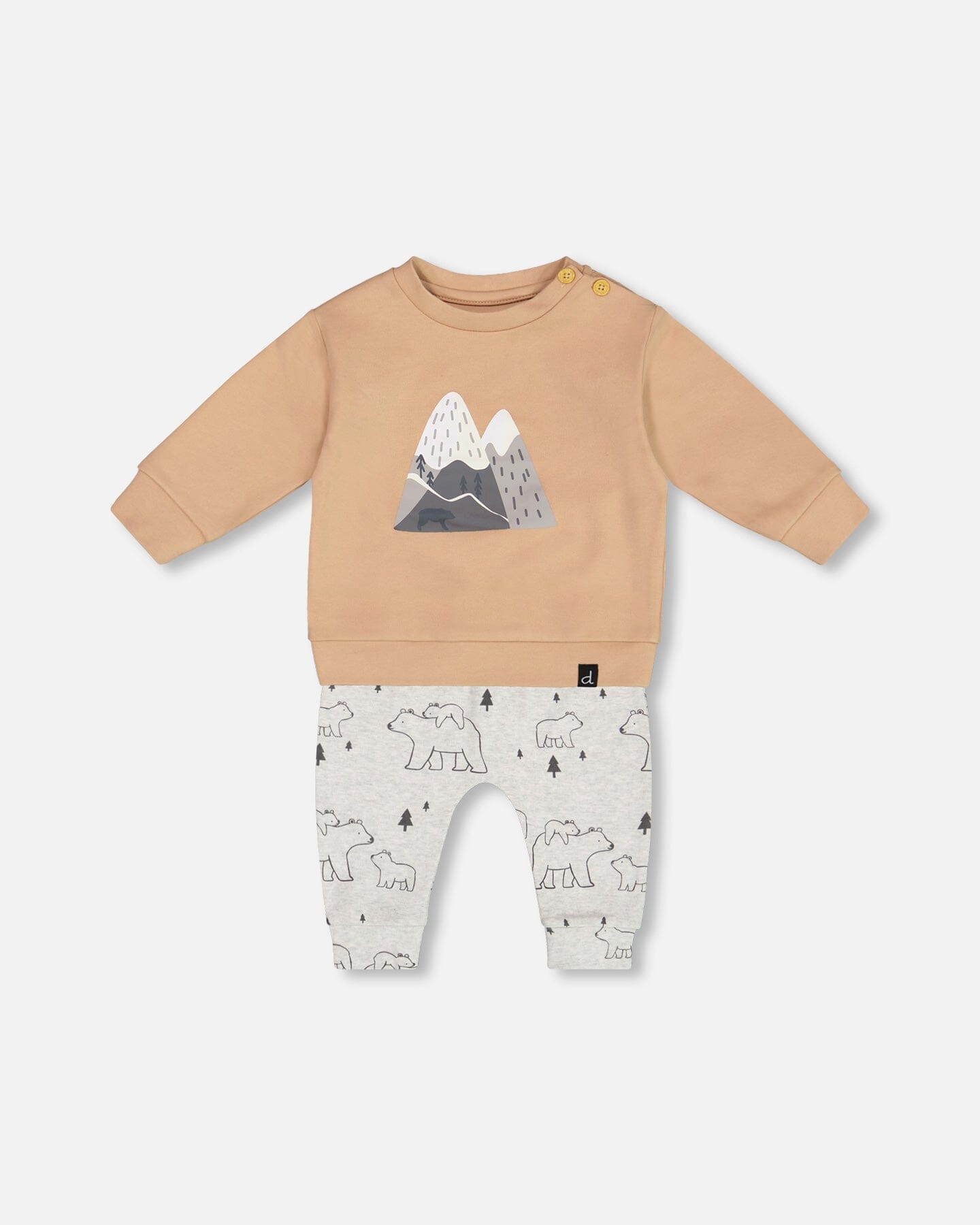 Organic Cotton Top With Printed Bears Pant Set Sand-0
