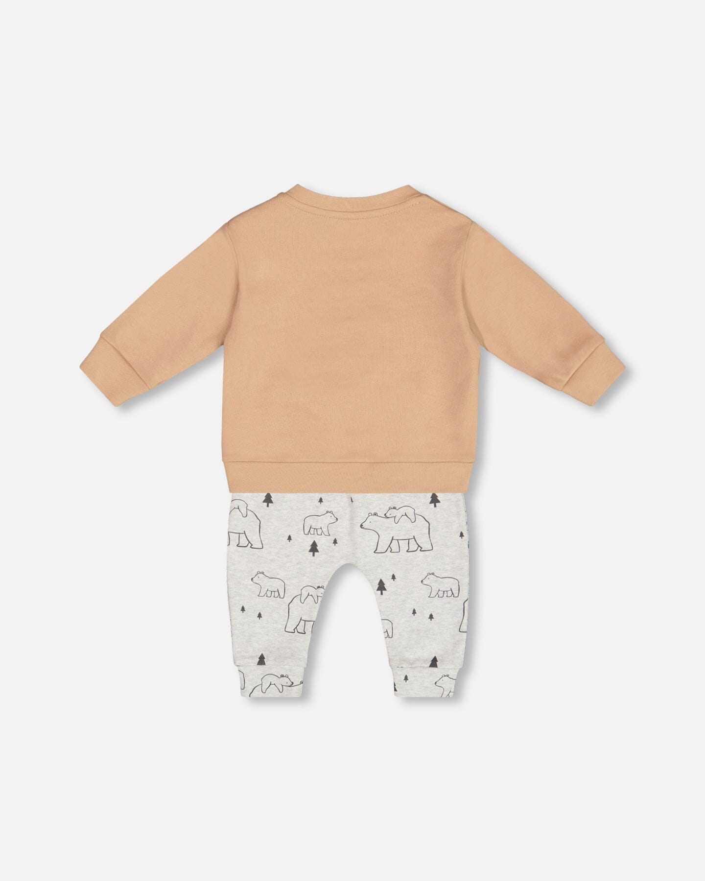Organic Cotton Top With Printed Bears Pant Set Sand-1