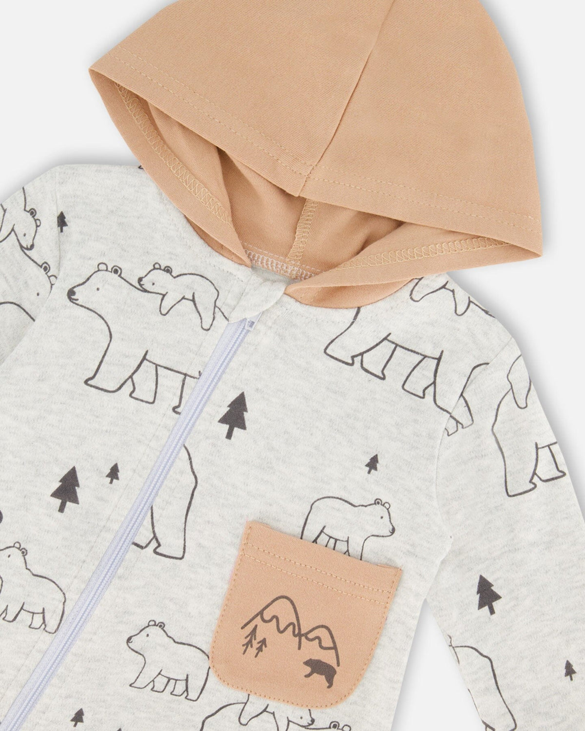 Organic Cotton Hooded Jumpsuit Gray Mix Printed Bears-3