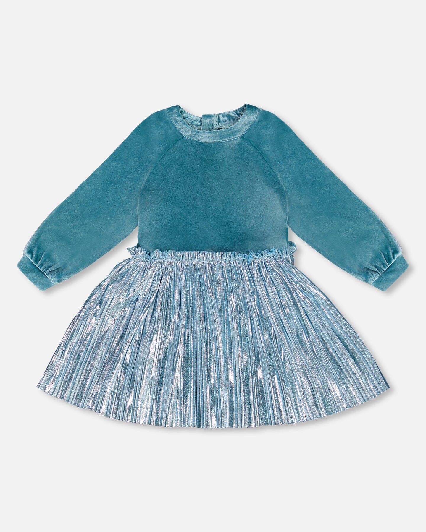 Bi-Material Long Sleeve Dress Blue Frost-0