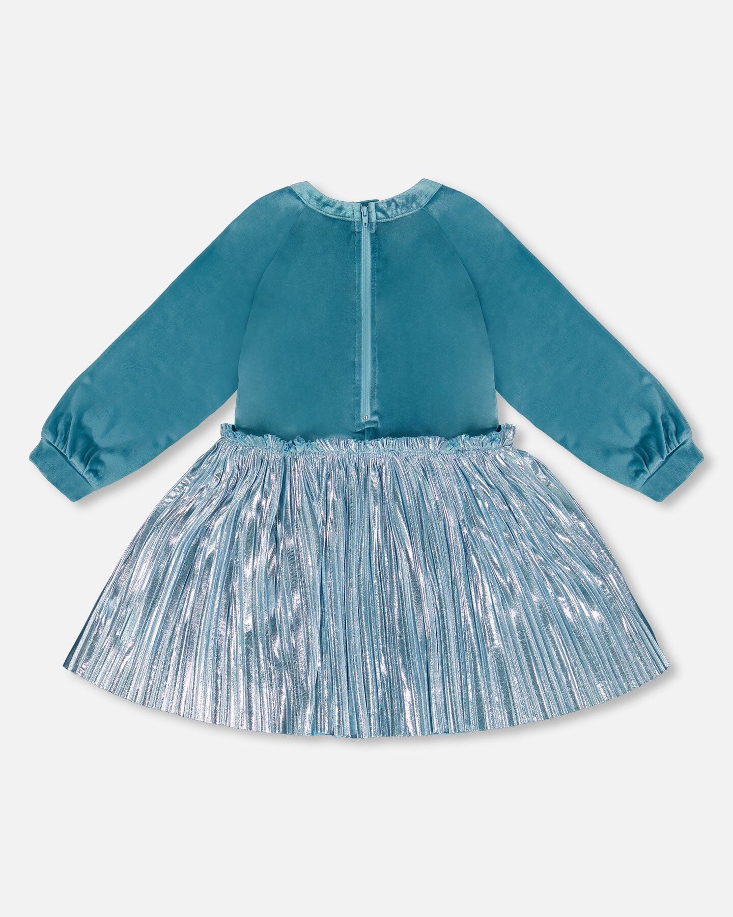 Bi-Material Long Sleeve Dress Blue Frost-2