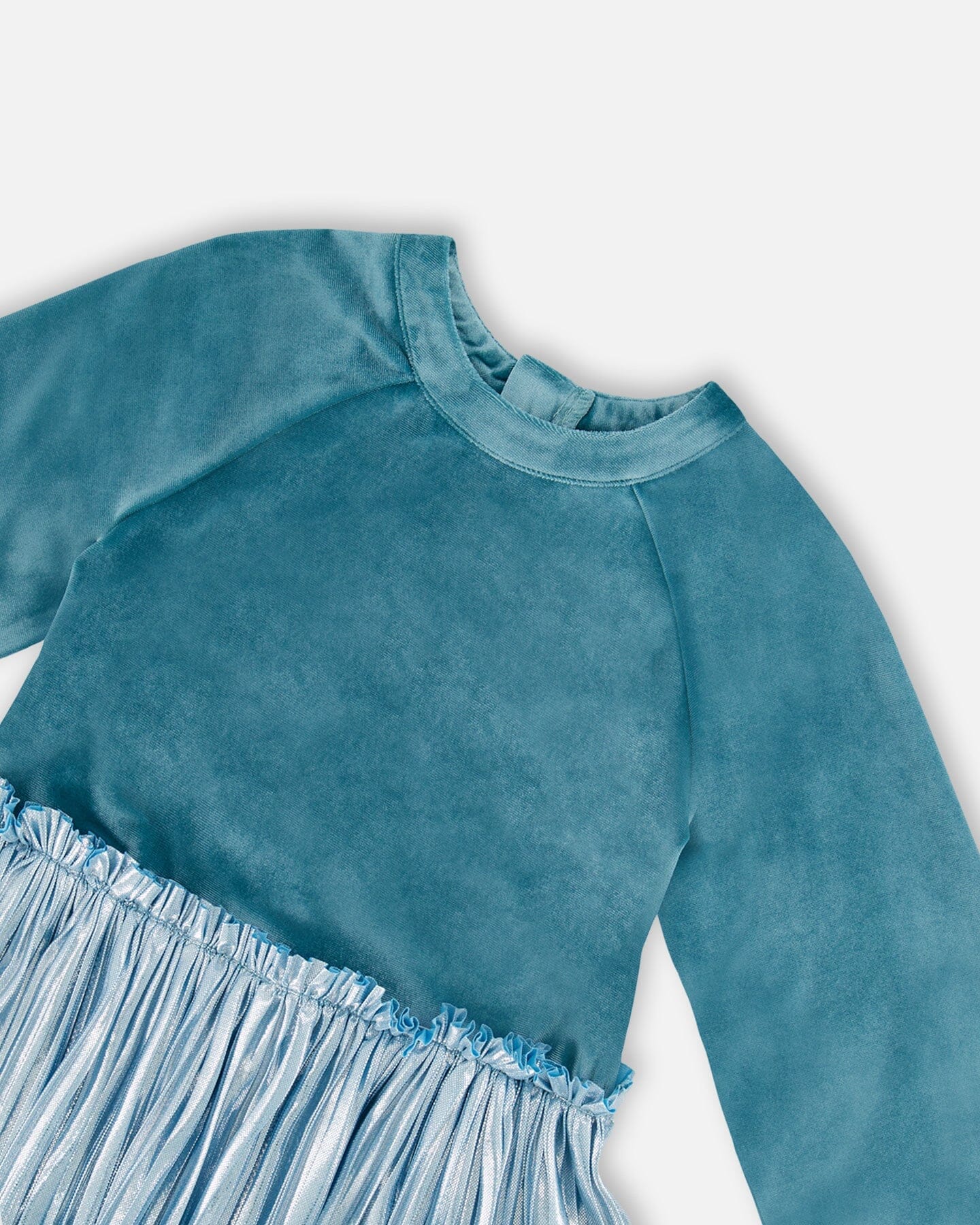 Bi-Material Long Sleeve Dress Blue Frost-3
