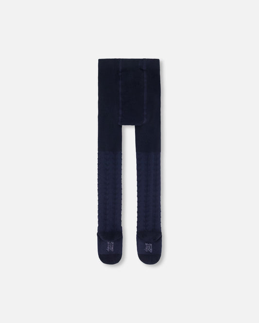 Tonal Jacquard Tights Navy-1