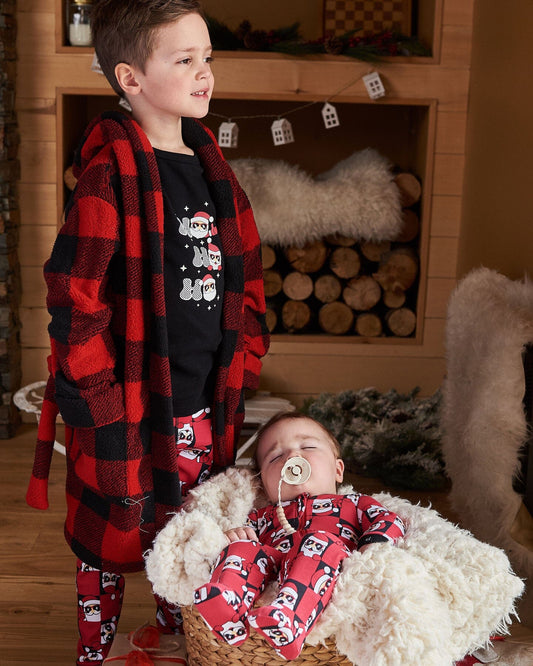 Organic Cotton Two Piece Pajama Set Red Printed Santa-1