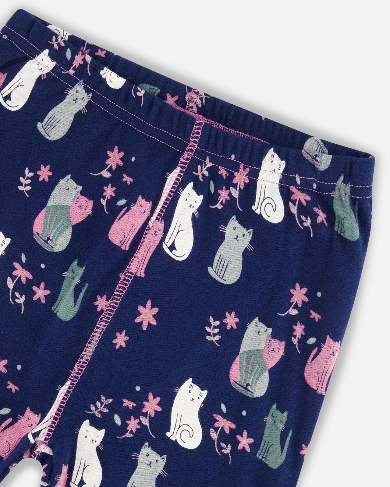 Organic Cotton Two Piece Pajama Set Navy Printed Cats-3