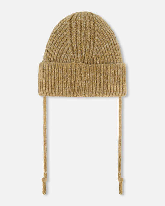 Mid-Season Knit Hat With Strings Taupe-1