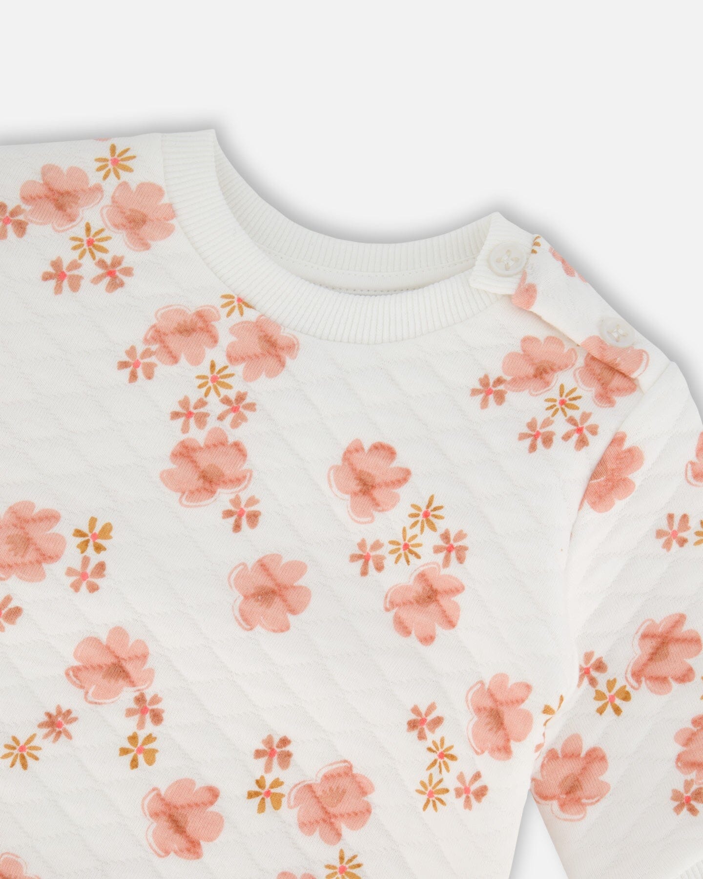 Printed Quilted Top And Pant Set White And Pink Flowers-2
