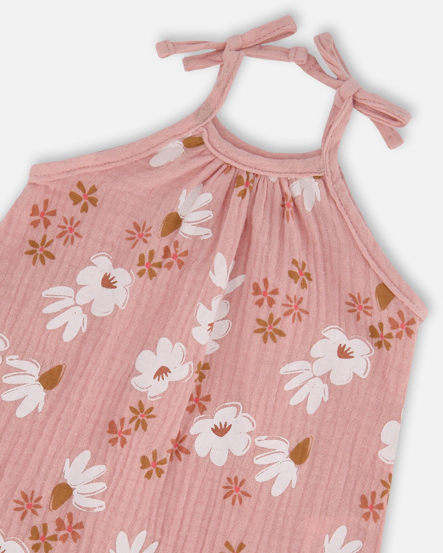 Printed Muslin Tie Strap Jumpsuit Pink And White Flowers-3