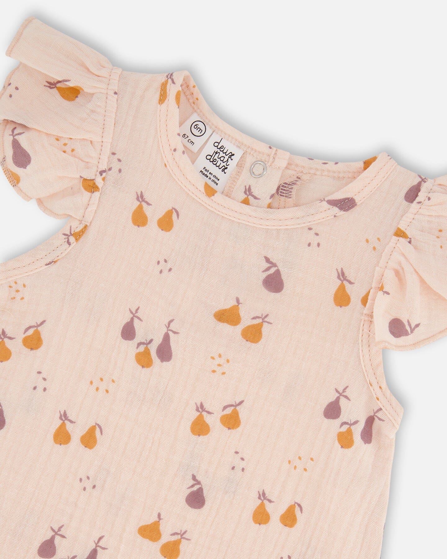 Printed Muslin One Piece Romper Peach With Pears-2