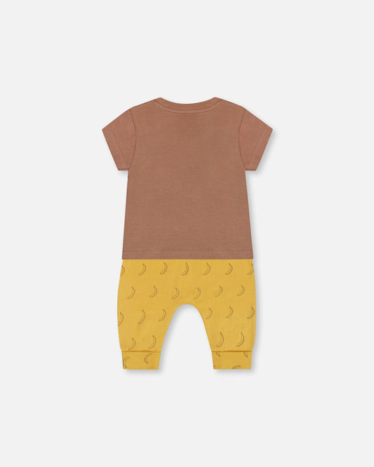 Printed Organic Cotton Top And Pant Set Yellow Bananas And Brown-1