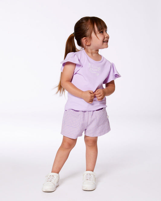 Printed Gingham Short Lilac And Pink-1