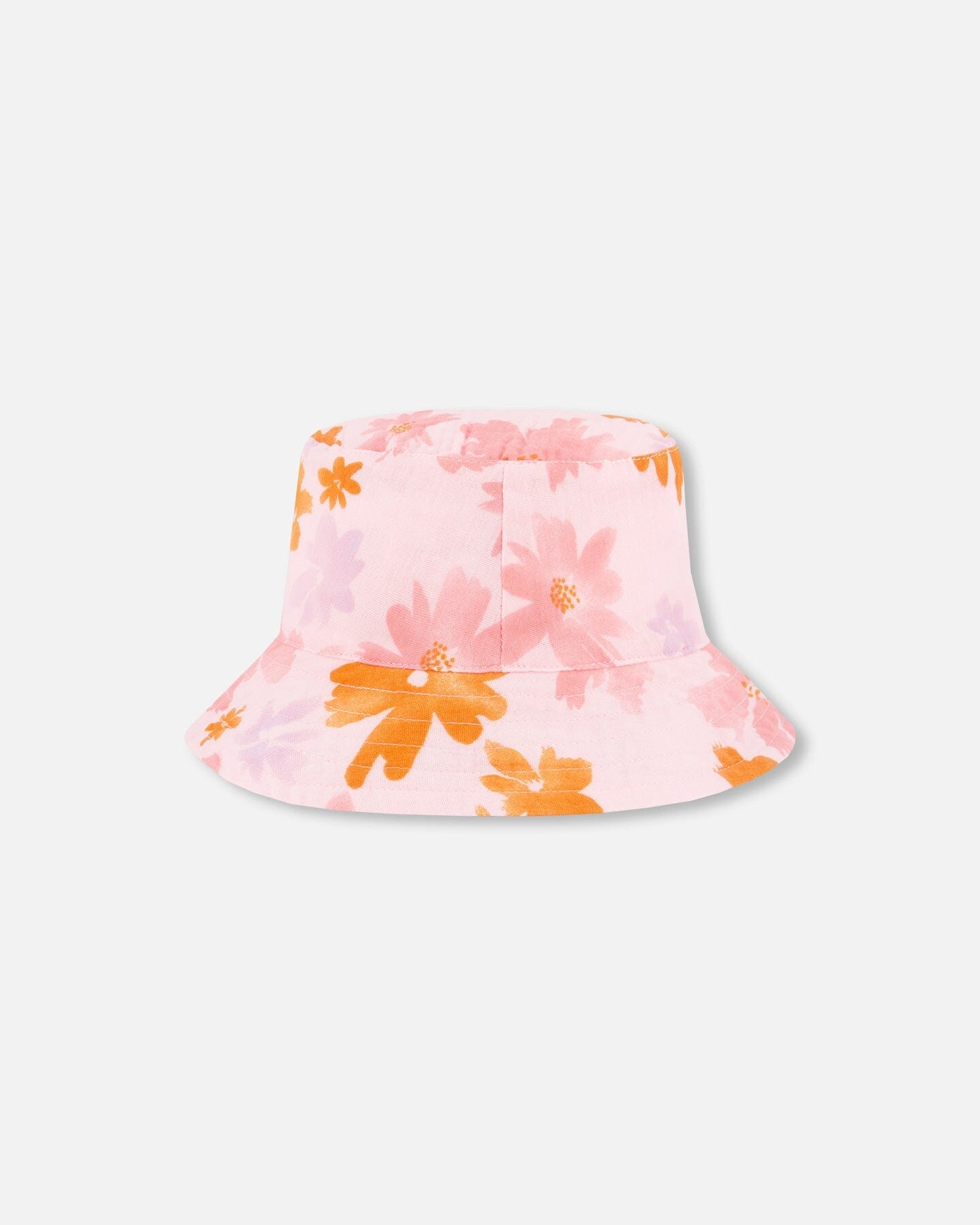Printed Muslin Bucket Hat Pink And Coral Flowers-2