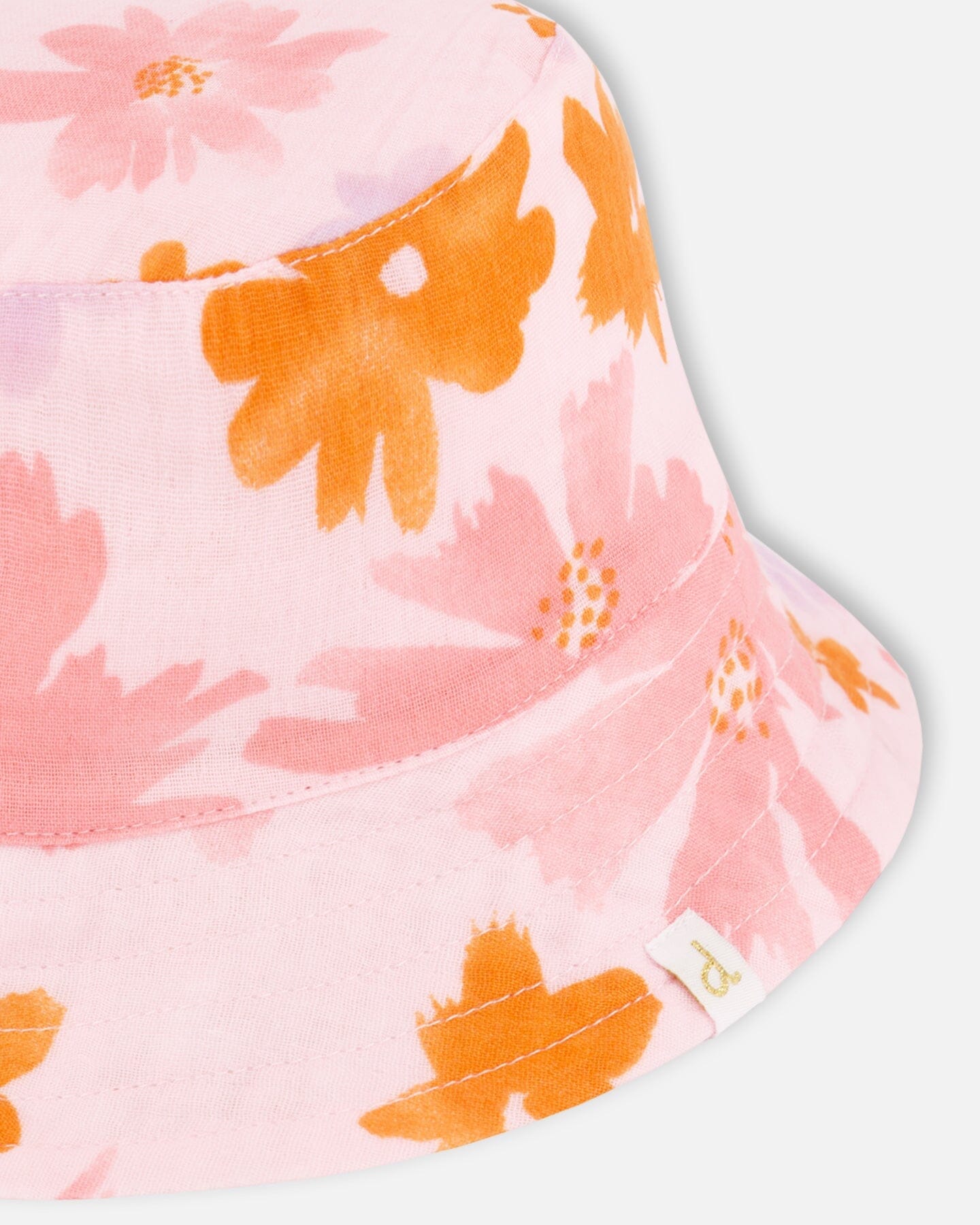 Printed Muslin Bucket Hat Pink And Coral Flowers-3