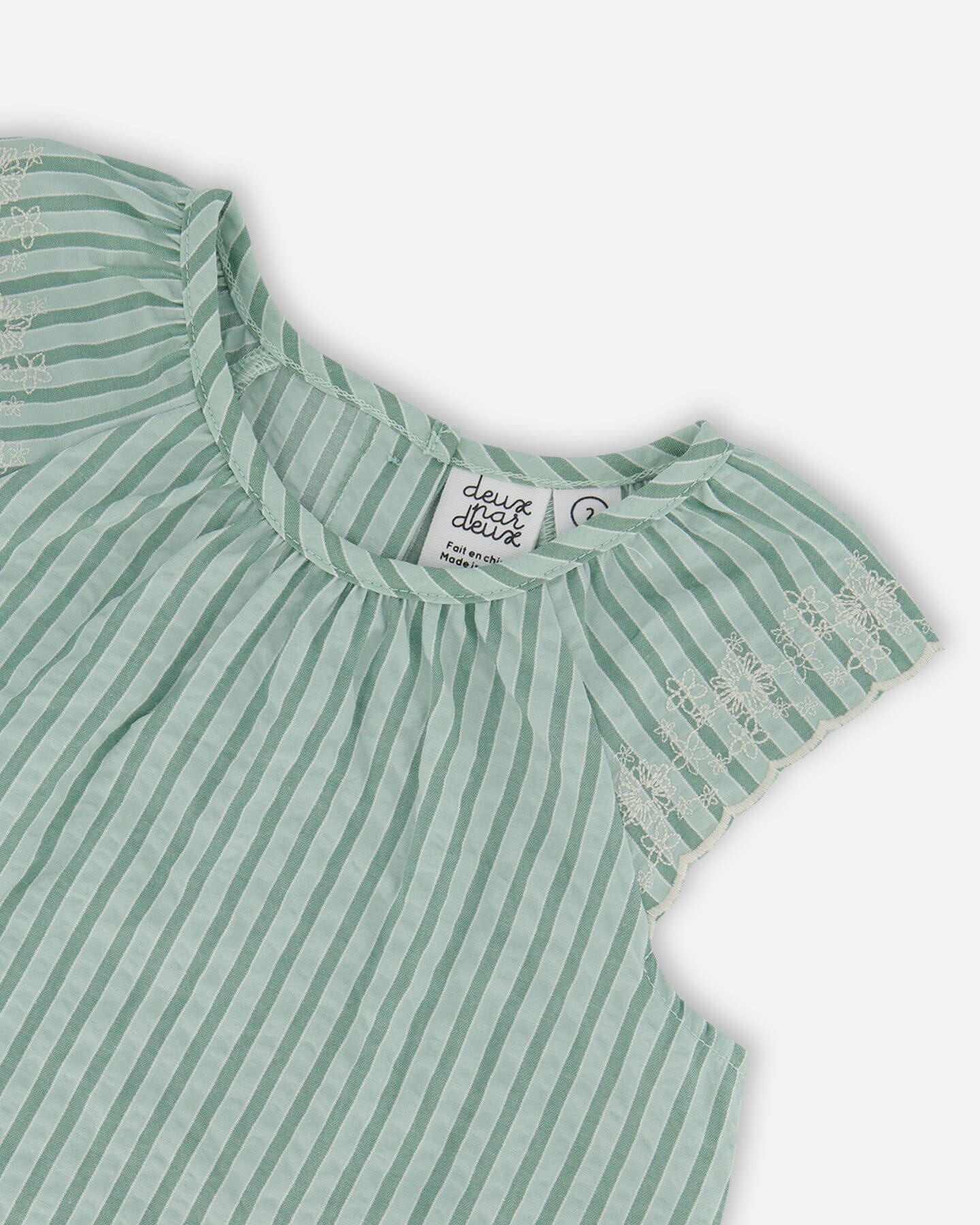 Chambray Blouse And Short Set Mint Green Striped-3