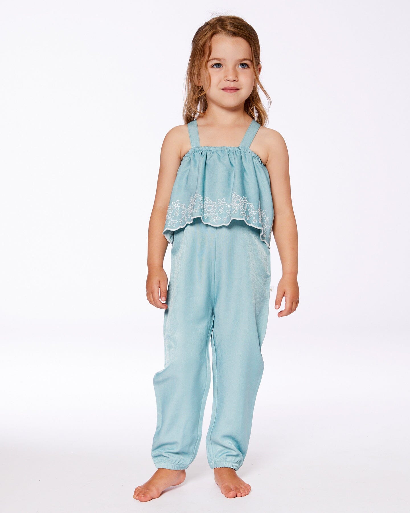 Chambray Jumpsuit With Embroidery Light Blue-4