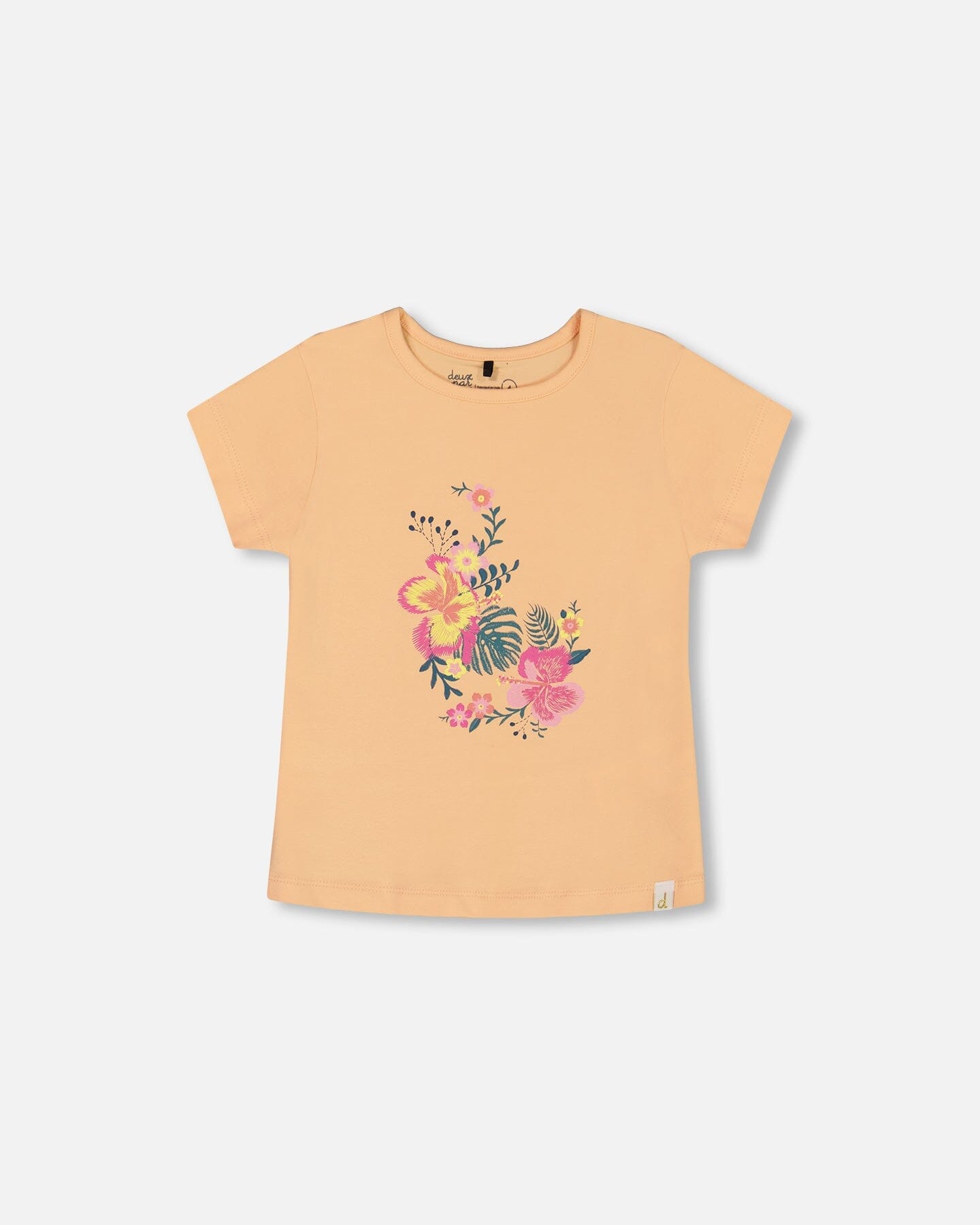 Organic Cotton Tee Light Orange And Flowers-0