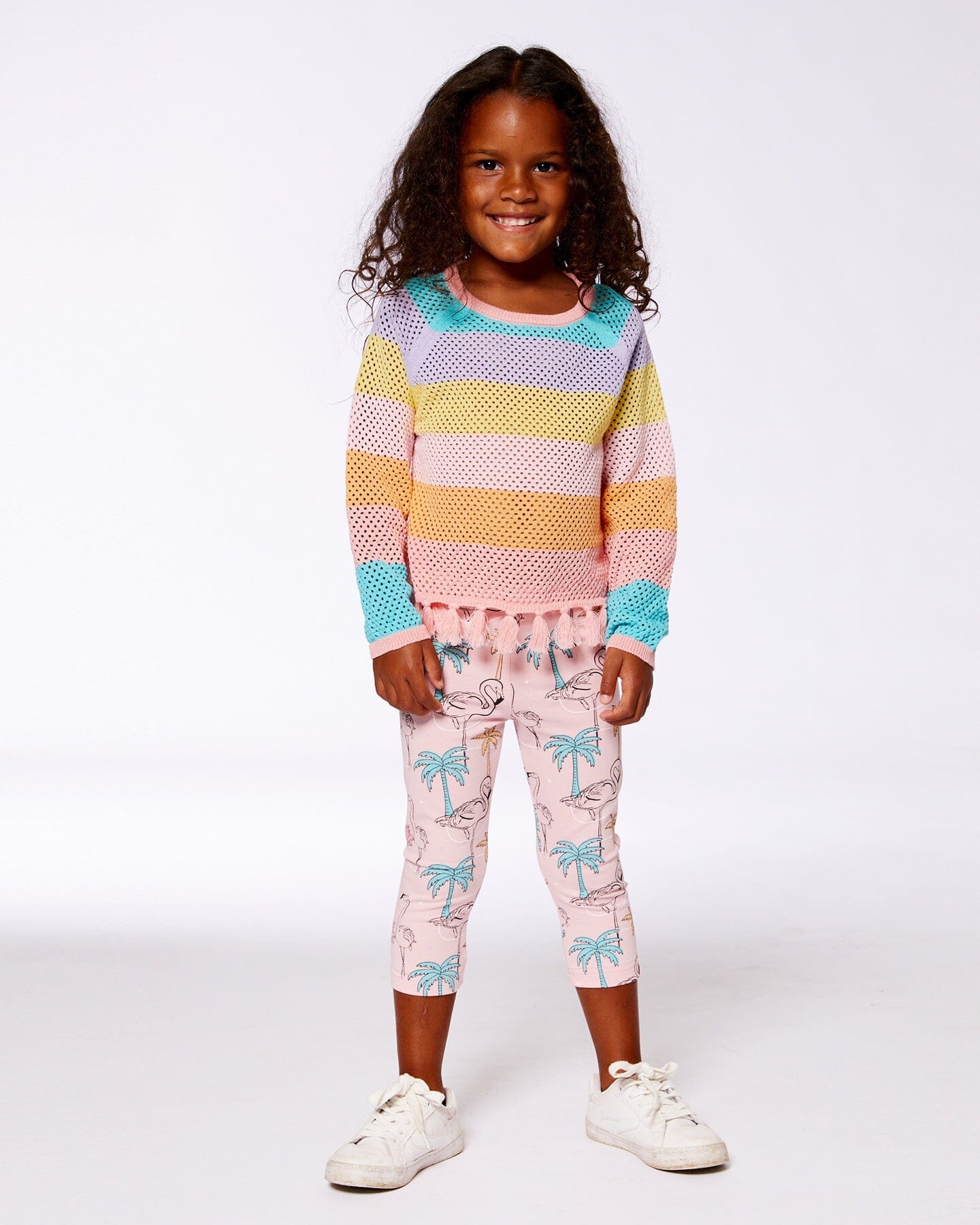 Cotton Sweater With Fringe Multicolor Stripes-2