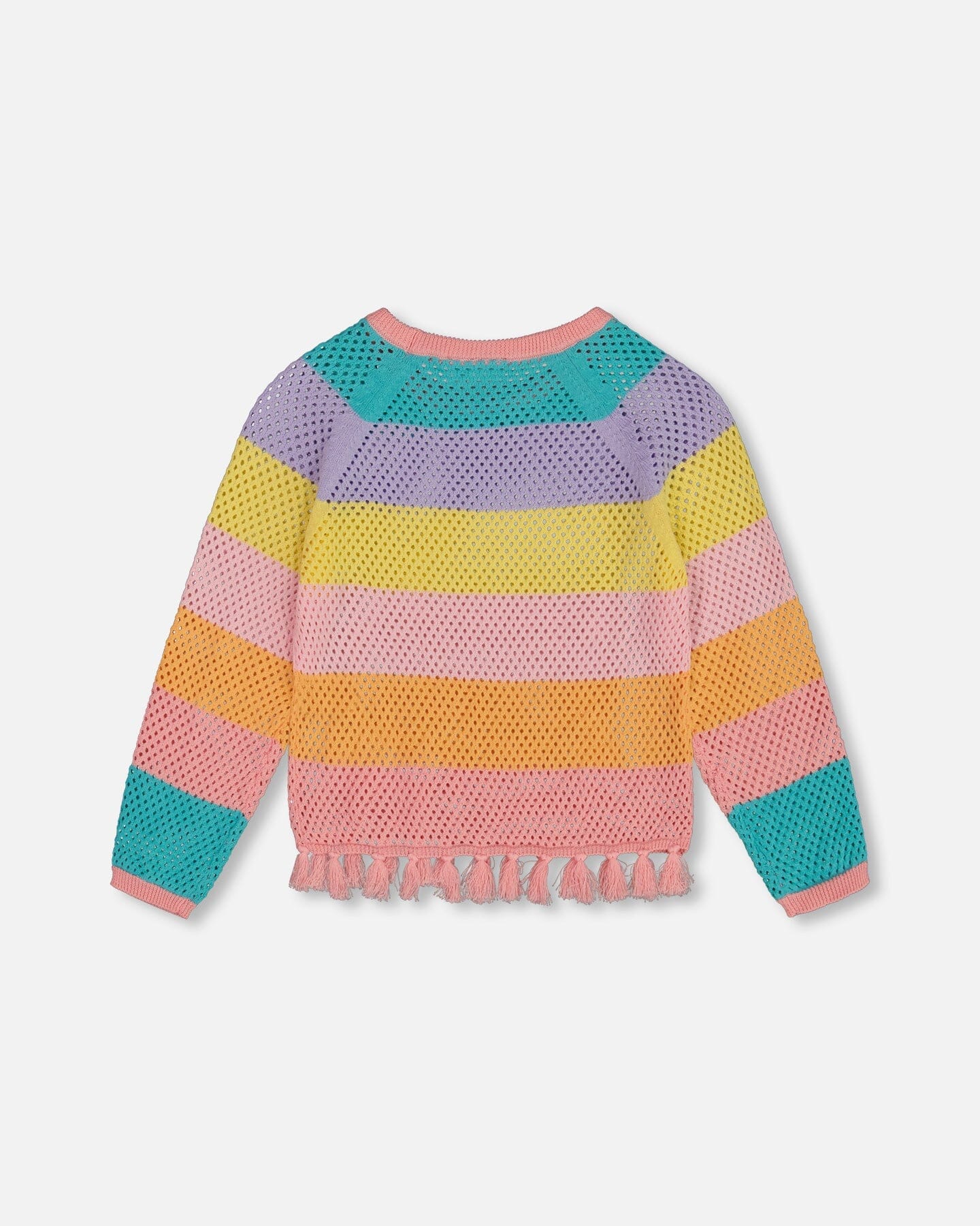 Cotton Sweater With Fringe Multicolor Stripes-3