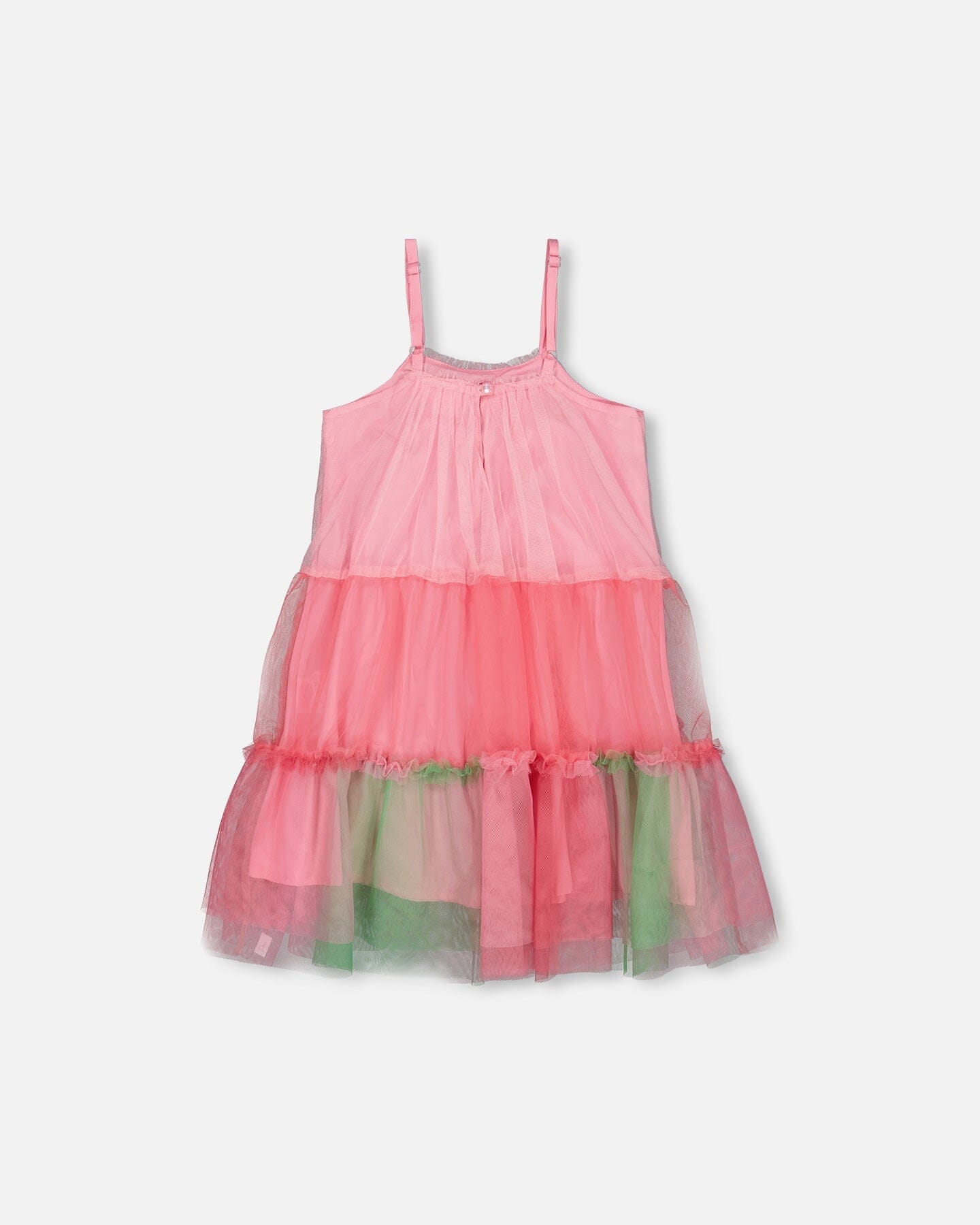 Sleeveless Color Block Tulle Dress Pink And Green-4