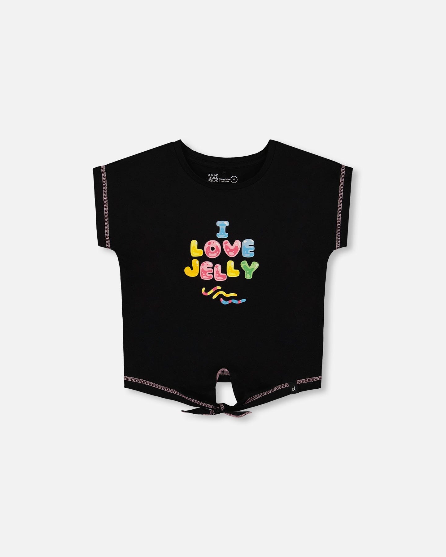 Organic Cotton Tee With Print And Knot Black And Multicolored-0