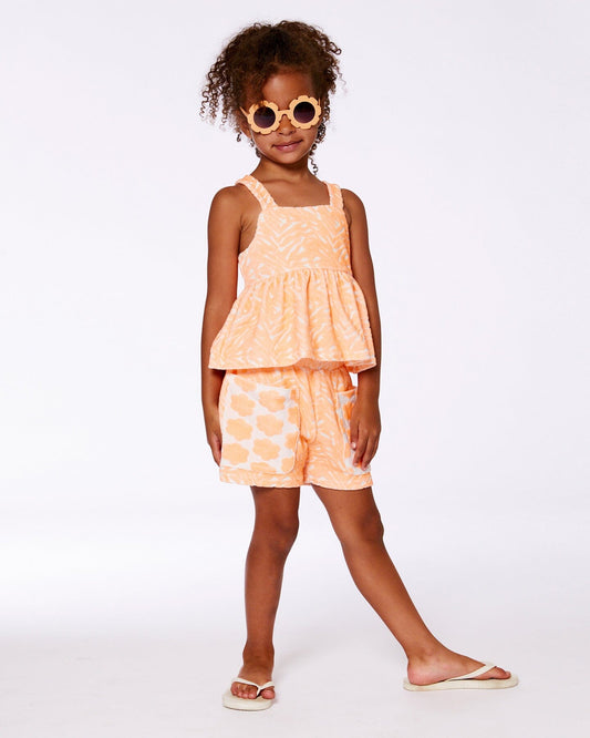 Printed Terry Tank Top And Shorts Set Vibrant Orange And White-1