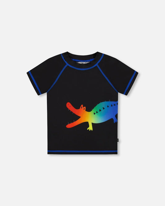 Short Sleeve Rashguard Black And Multicolored Crocodiles-0