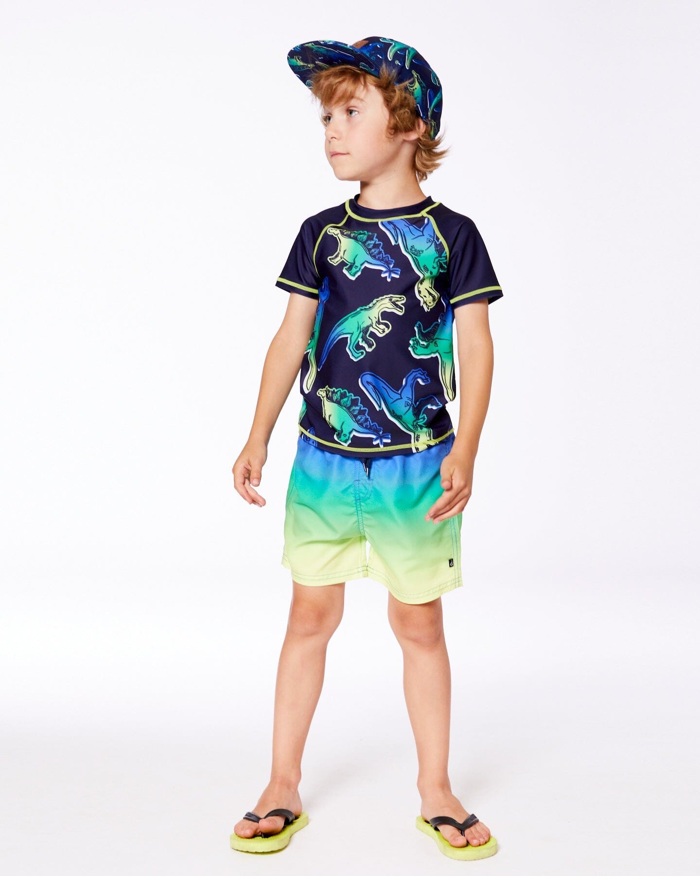 Short Sleeve Rashguard Blue And Green Dino On Navy-2