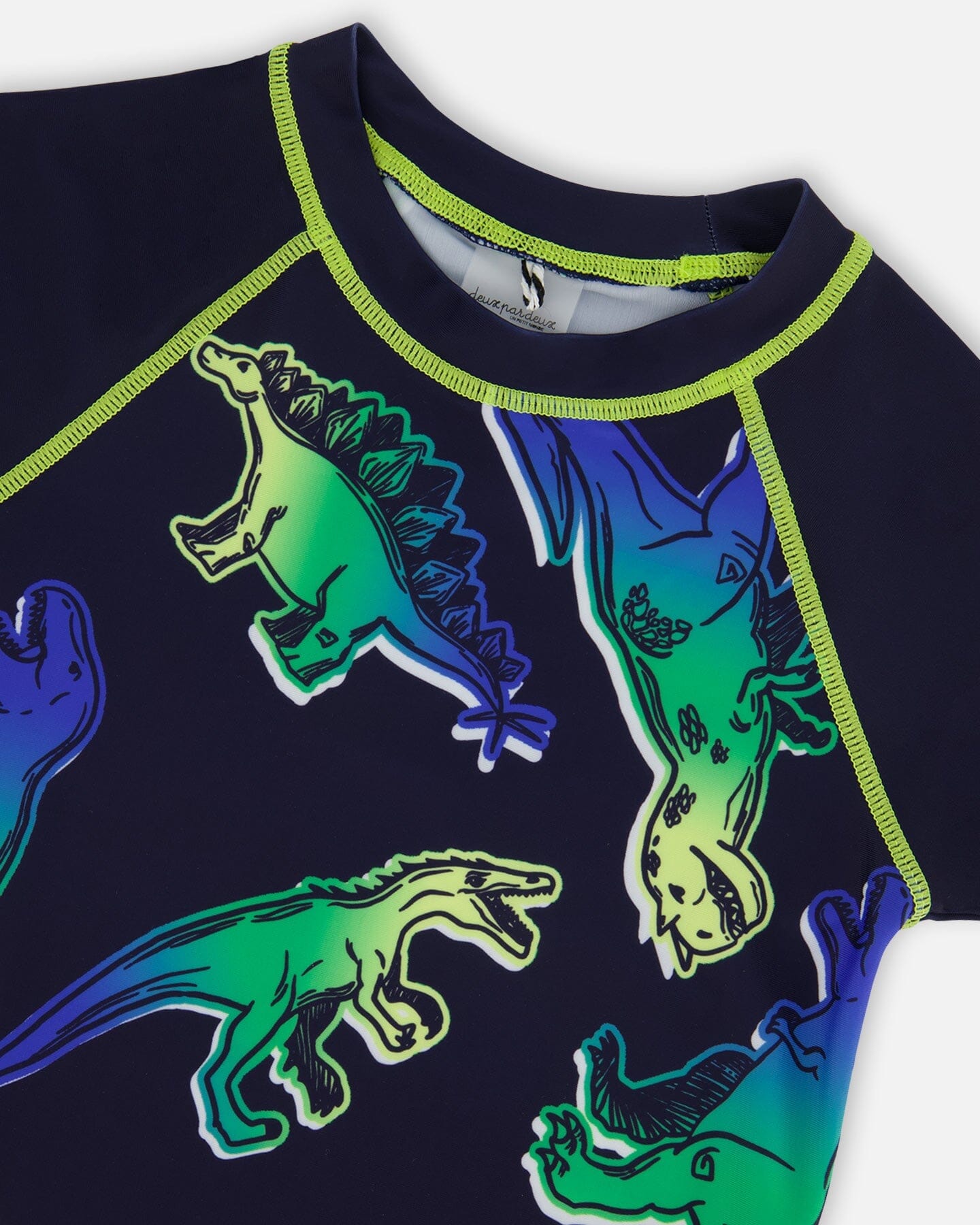Short Sleeve Rashguard Blue And Green Dino On Navy-4