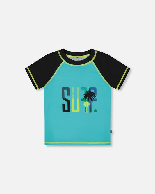 Short Sleeve Rashguard Black And Turquoise-0