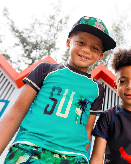 Short Sleeve Rashguard Black And Turquoise-1