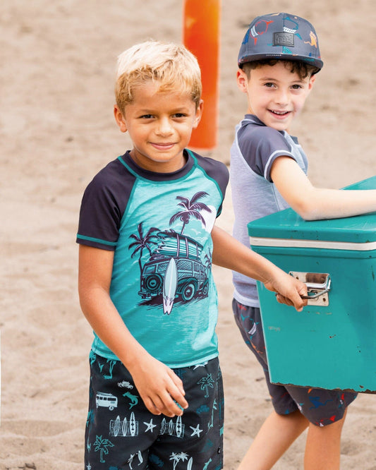 Short Sleeve Rashguard Light Blue And Black-1