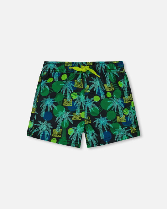 Printed Swim Trunks Green Jungle On Black-0