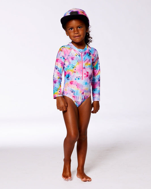 Printed Long Sleeve Rashguard Butterflies On Multicolored Background-1