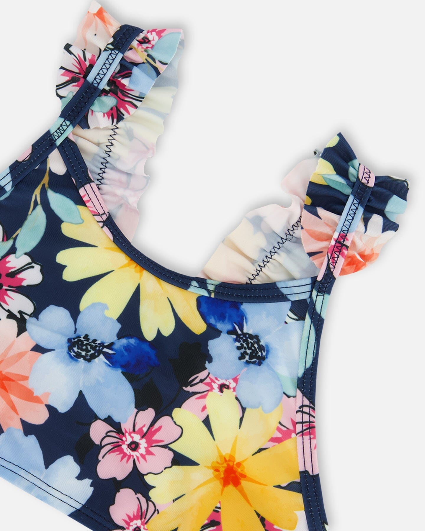 Printed Two-Piece Swimsuit Navy And Yellow And Pink Flowers-3