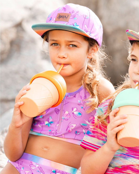 Printed Two-Piece Swimsuit Old Mauve And Multicolored Butterflies-1