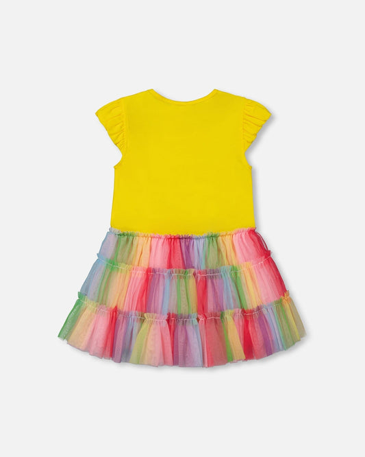 Short Sleeve Dress With Ruffle Tulle Skirt Multicolored-1