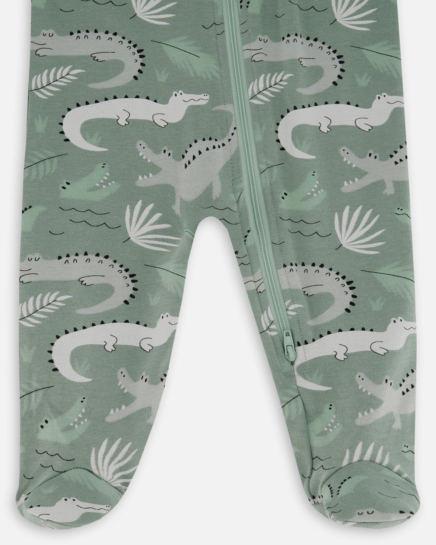 Printed Organic Cotton One-Piece Pajama Light Sage And Gray Crocodile-2