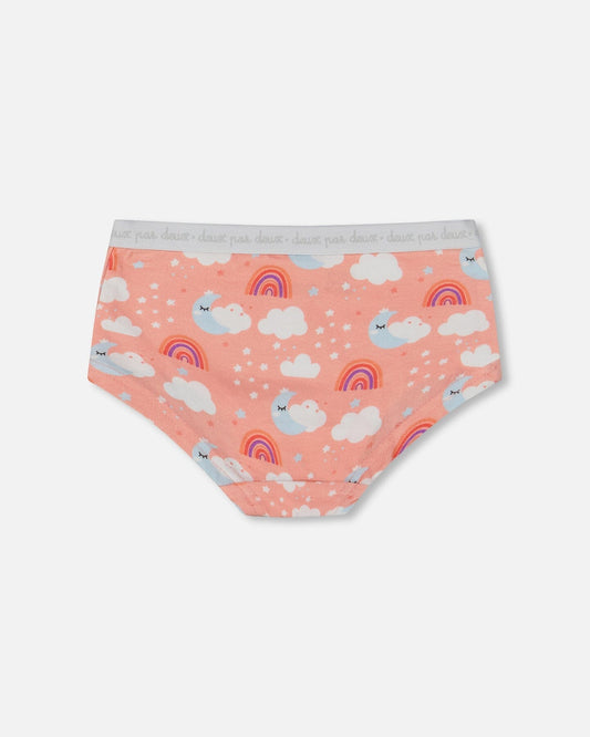 Printed Organic Cotton Boyshort Panty Rainbow On Light Coral-1