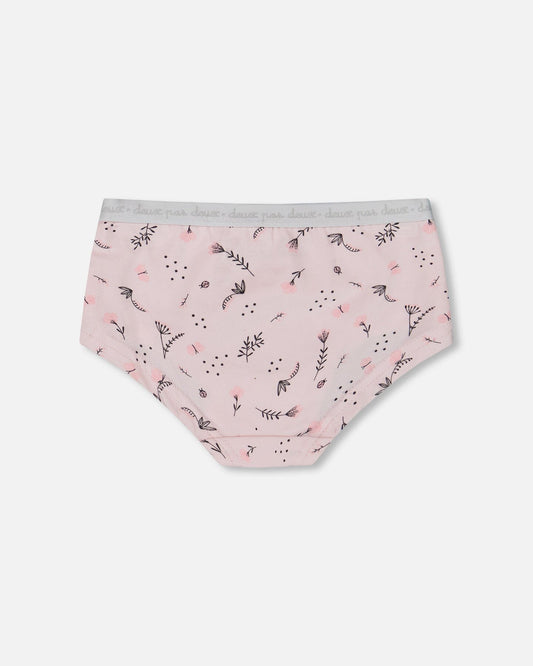 Printed Organic Cotton Boyshort Panty Small Pink Flowers On Pale Pink Background-1