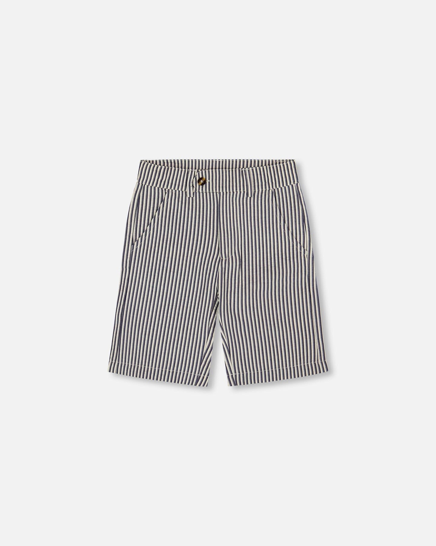 Slant Pocket Bermuda Shorts Navy Blue Striped-0