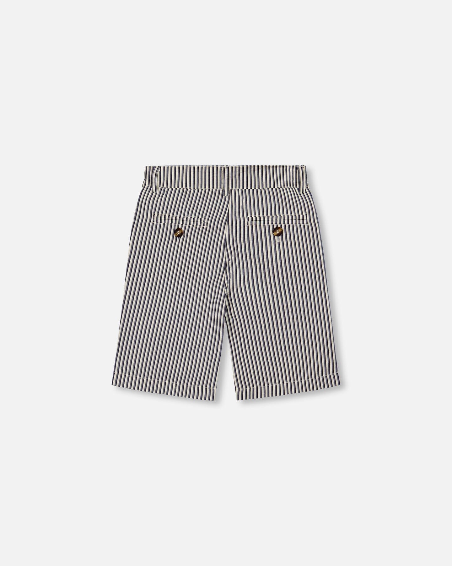 Slant Pocket Bermuda Shorts Navy Blue Striped-1