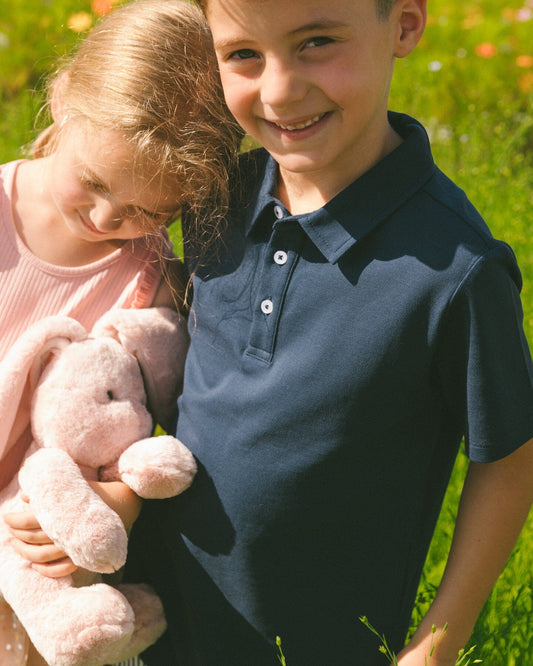 Short Sleeve Polo Shirt Navy Blue-1