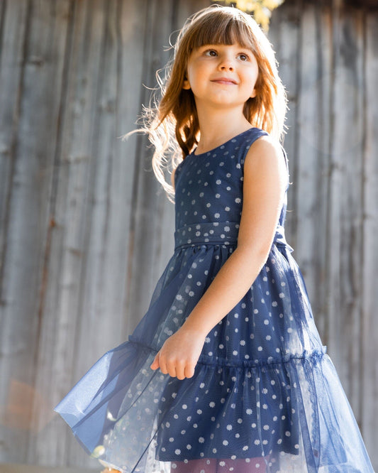 Printed Tiered Dress Blue With Daisy Print-1