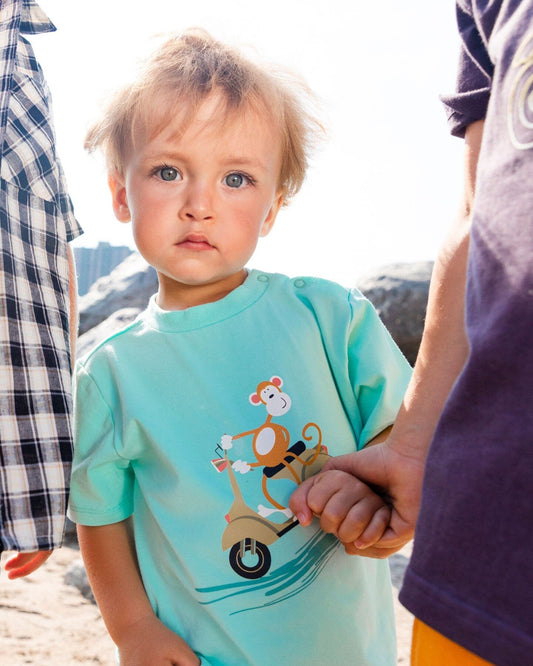 Two-Piece Top And Short Set Monkey On Navy And Turquoise Moped-1