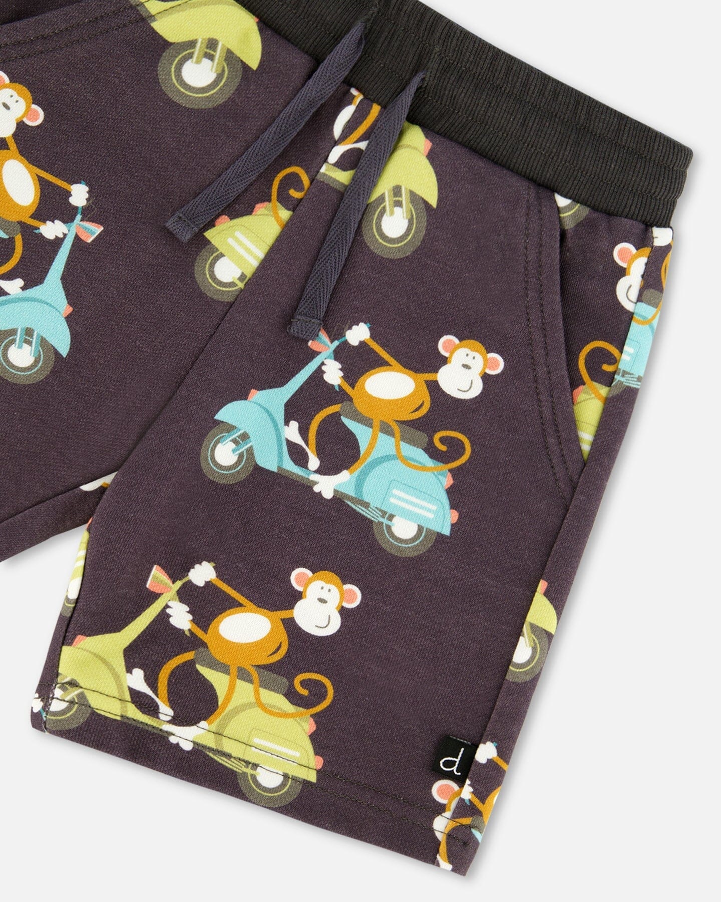 Printed French Terry Short Monkey On Navy Moped-3