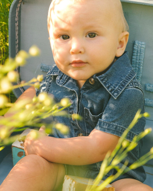 One-Piece Denim Romper Dark Denim Blue-1